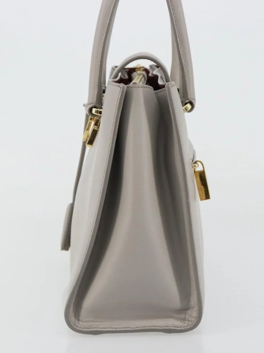 Salvatore Ferragamo Gancini Hand Bag Leather Gray Gold Auth 181831A